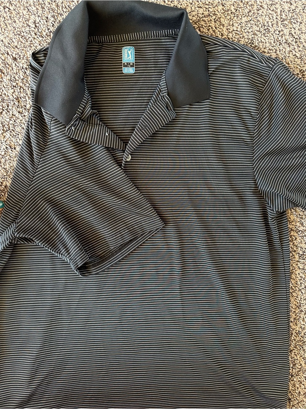 PGA Tour Black and White Striped Golf Polo